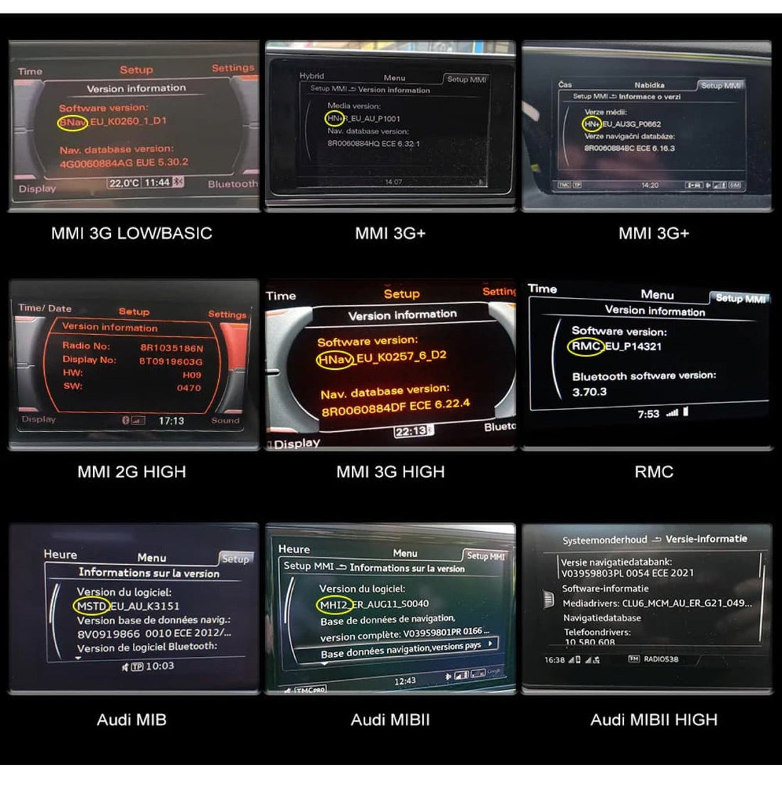 Audi MMI 3G, RMC and MIB infotainment systems
